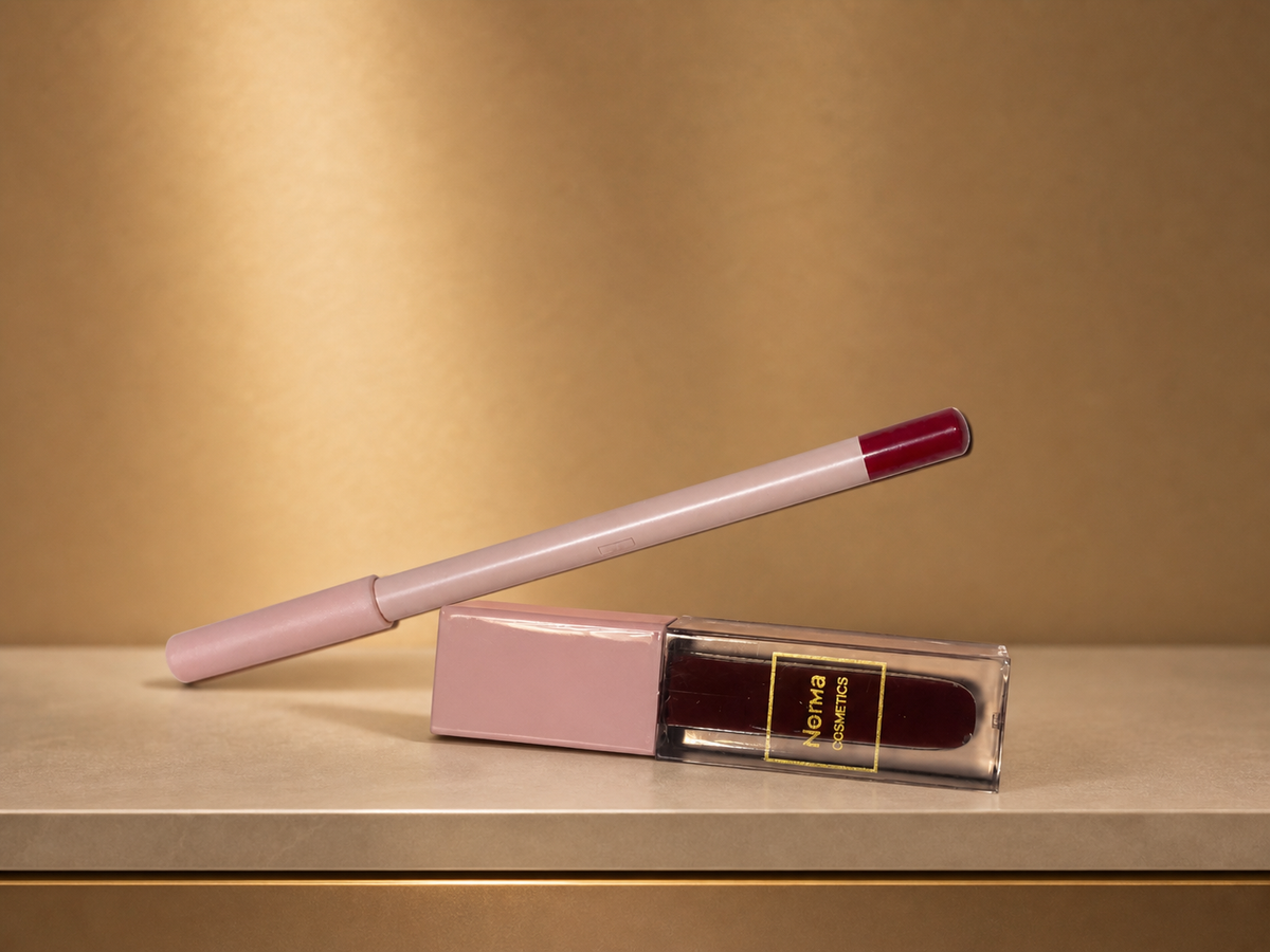 Lipstick matte and lip liner color description is Denny